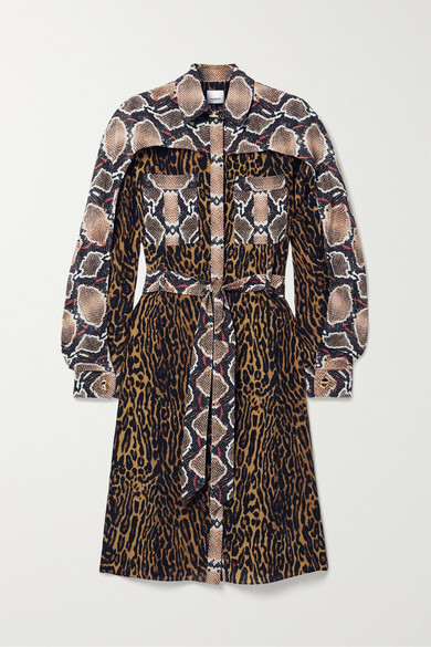 BURBERRY Belted animal-print silk-crepe dress